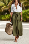 Button-Down Shirt & Straight Skirt Two-Piece Set