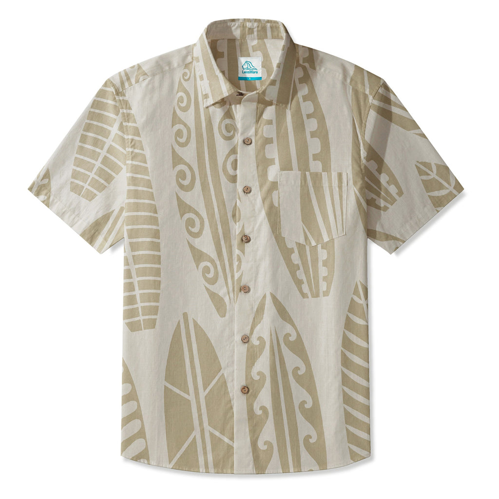 LeosWare® Men's Hawaiian Shirt Short Sleeve Button-up 95% Polyester, 5% Spandex Aloha Surf The Dunes