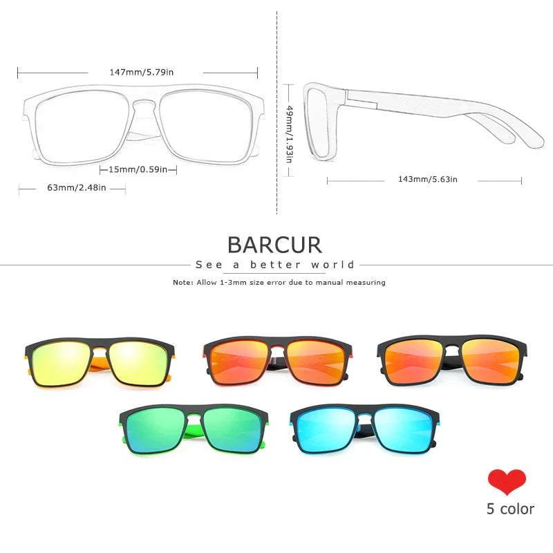 BARCUR Men's Polarized Driving Sunglasses – UV400 Protection Lightweight TR90 Frame Anti-Glare Lens Stylish Oculos de Sol Summer Sunglasses
