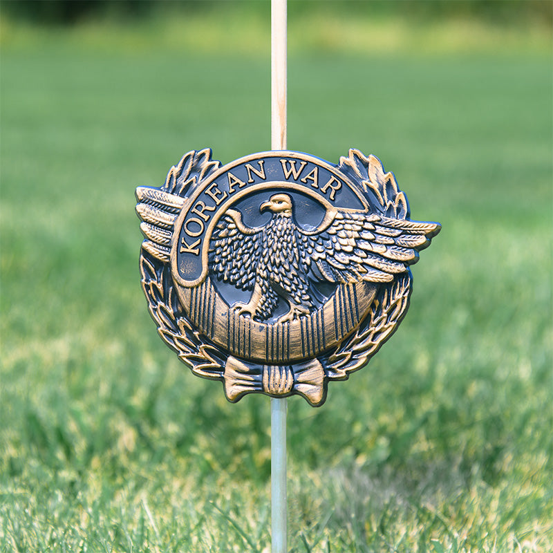 Korean War Veteran Grave Marker & Flag Holder with Aluminum Ground Spike | Made in USA