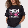 "Real Men Don't Wear Pink" Absurdist Cat T-Shirt - Funny Surreal Humor Graphic Tee, Irony Core Weird Text Shirt, Premium Heavyweight Unisex Streetwear, Bizarre Meme Culture Top, Sarcastic Nonsense Slogan Apparel