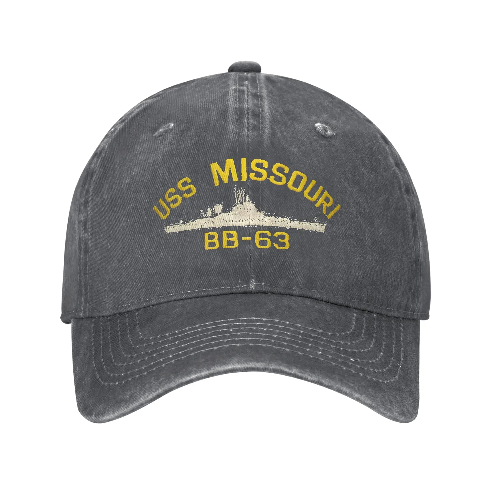 Classic USS Missouri BB-63 Baseball Caps for Men Women Distressed Denim Headwear Warship Navy Ship Outdoor Running Golf Gift Hat