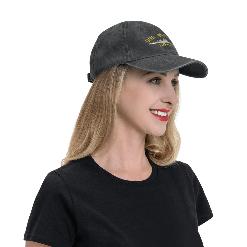 Classic USS Missouri BB-63 Baseball Caps for Men Women Distressed Denim Headwear Warship Navy Ship Outdoor Running Golf Gift Hat