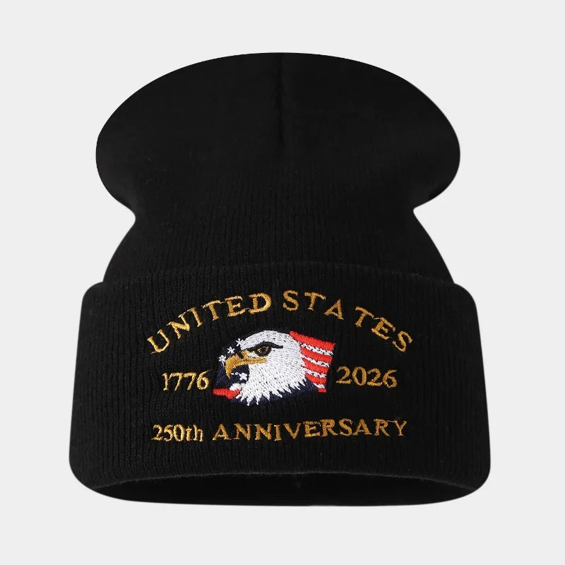 250th Anniversary USA Knit Hat Warm Cozy Embroidery Beanie for Women Men, 250 Year American Anniversary Merchandise