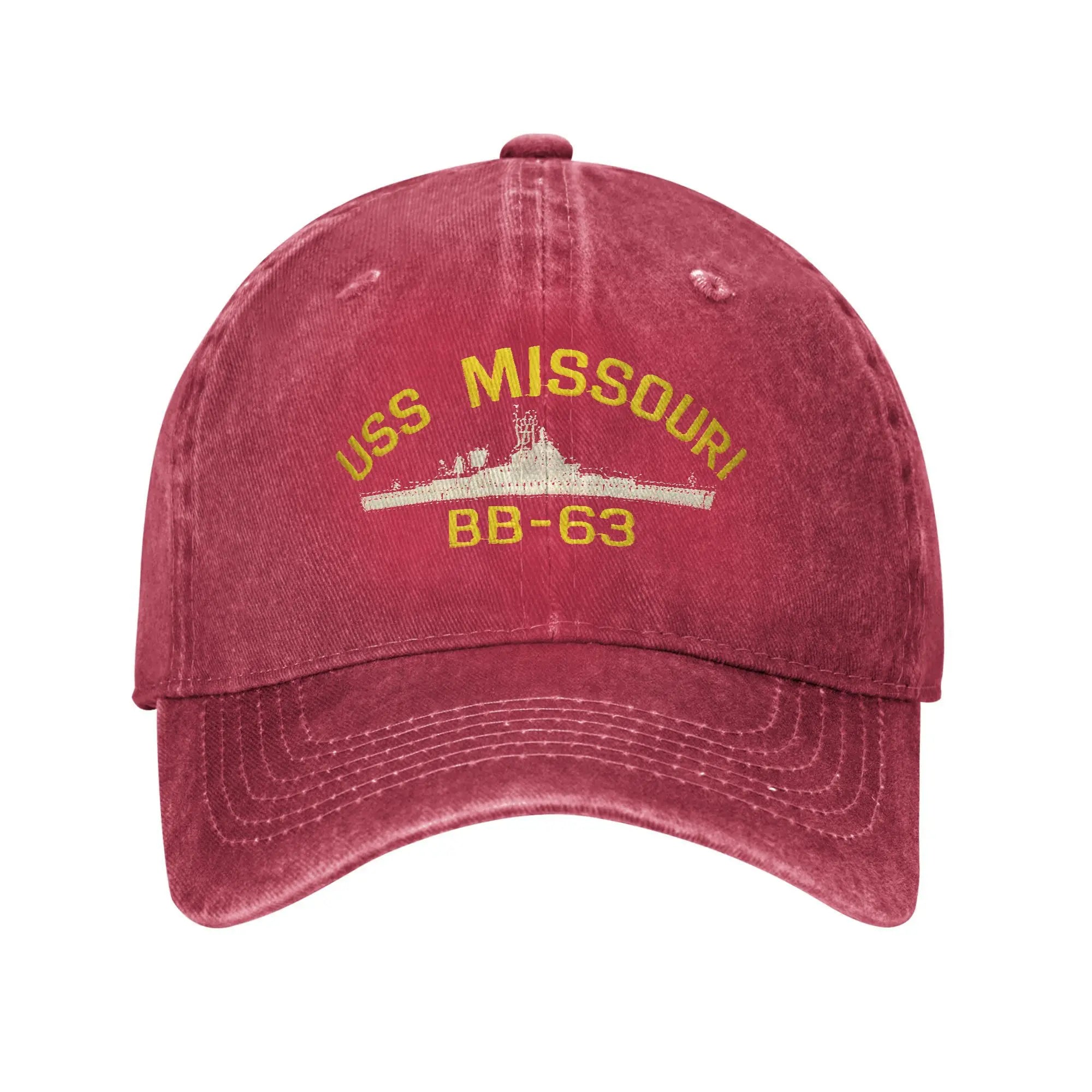 Classic USS Missouri BB-63 Baseball Caps for Men Women Distressed Denim Headwear Warship Navy Ship Outdoor Running Golf Gift Hat