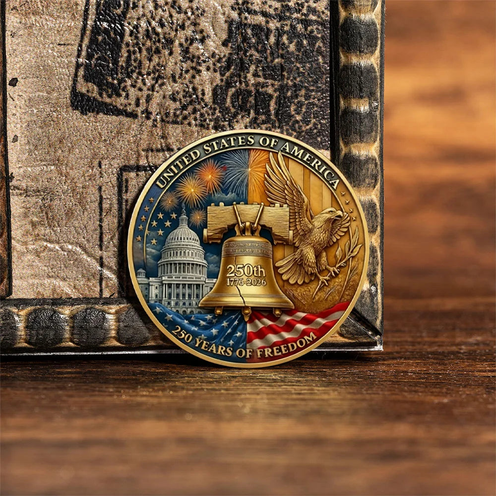 United States of America 250 Years of Freedom Souvenir Coin 1776-2026 250th Anniversary 2D Gold Plated Printed Collection Coin