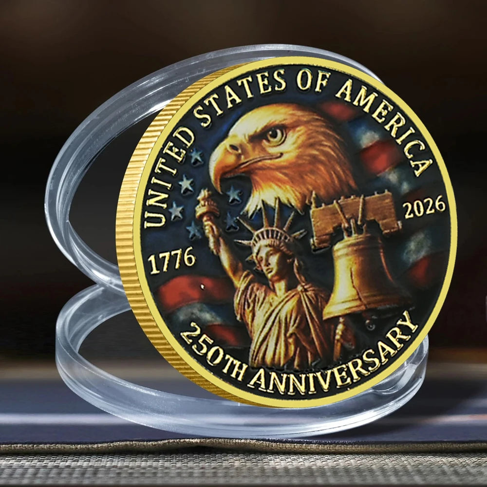 USA 250th Anniversary Commemorative Coin 1776-2026 - Statue of Liberty, Liberty Bell & Eagle Design, Patriotic Collector's Gift