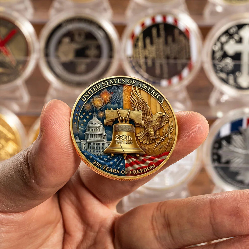 United States of America 250 Years of Freedom Souvenir Coin 1776-2026 250th Anniversary 2D Gold Plated Printed Collection Coin
