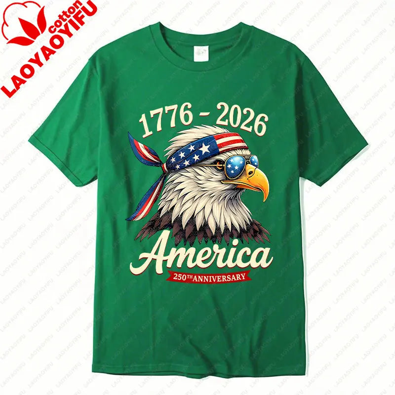 250 Years America Anniversary 1776 Bald Eagle Tees 250th Birthday US Flag Clothing Men Women Cotton Tops Unisex Adult Fun Tshirt