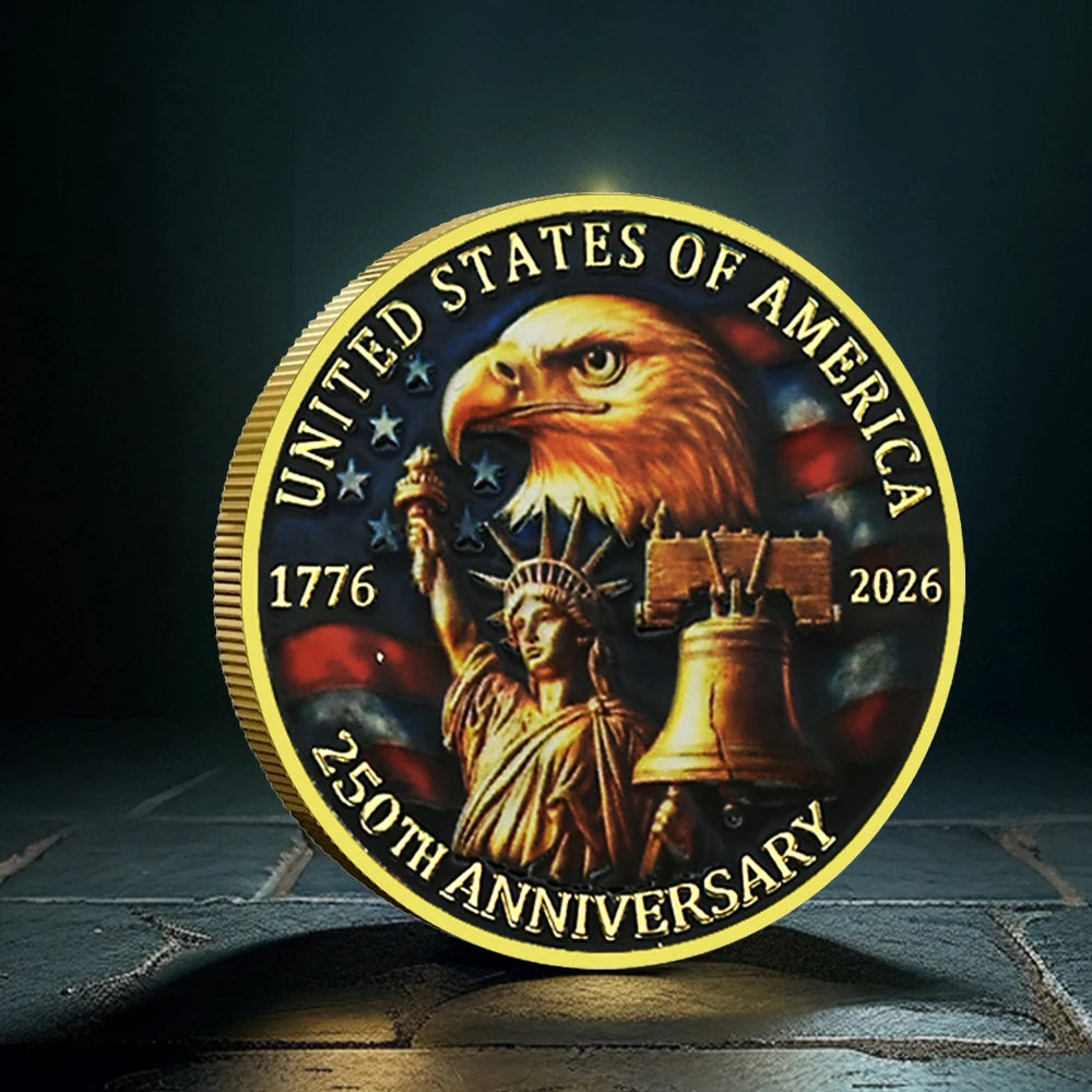 USA 250th Anniversary Commemorative Coin 1776-2026 - Statue of Liberty, Liberty Bell & Eagle Design, Patriotic Collector's Gift