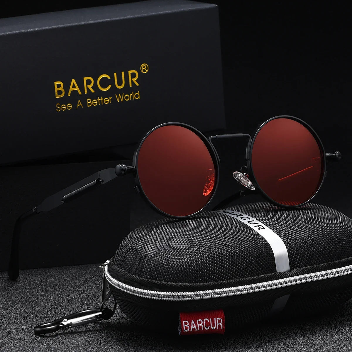 BARCUR Polarized Round Steampunk Sunglasses for Men – Retro Fashion Stainless Steel Frame with UV400 Protection and Spring Hinges – Luxury Vintage Style Circular Sun Glasses for Women & Men Perfect for Outdoor Travel and Summer Events