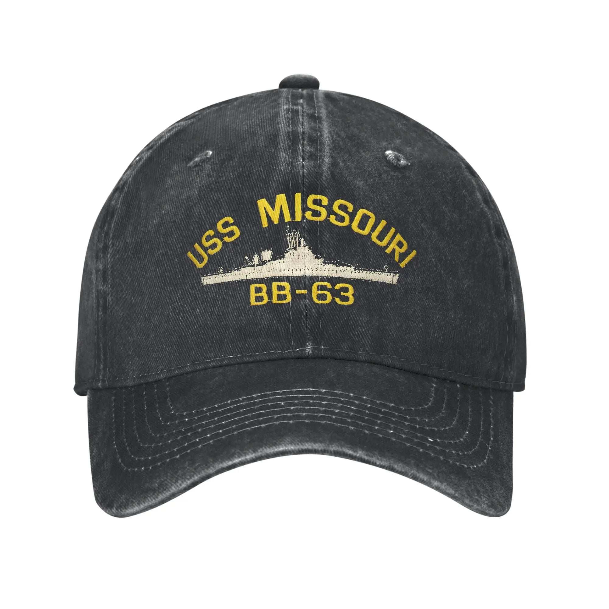 Classic USS Missouri BB-63 Baseball Caps for Men Women Distressed Denim Headwear Warship Navy Ship Outdoor Running Golf Gift Hat