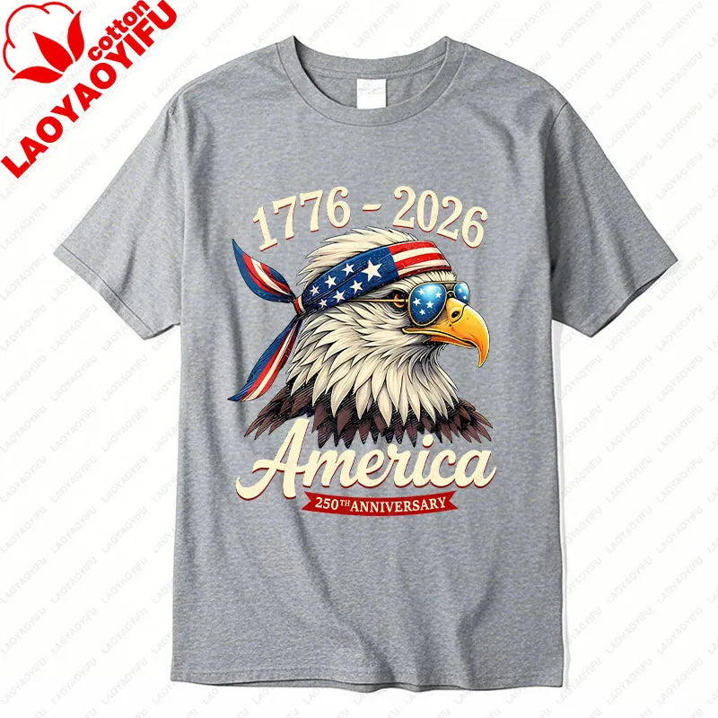 250 Years America Anniversary 1776 Bald Eagle Tees 250th Birthday US Flag Clothing Men Women Cotton Tops Unisex Adult Fun Tshirt