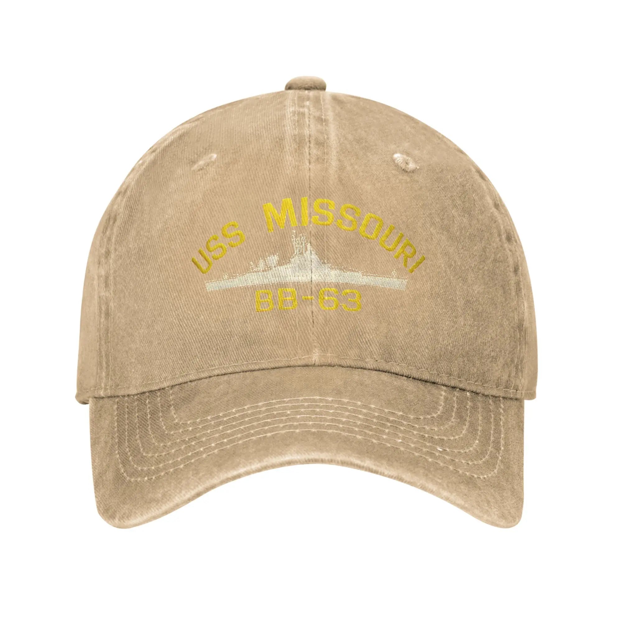 Classic USS Missouri BB-63 Baseball Caps for Men Women Distressed Denim Headwear Warship Navy Ship Outdoor Running Golf Gift Hat