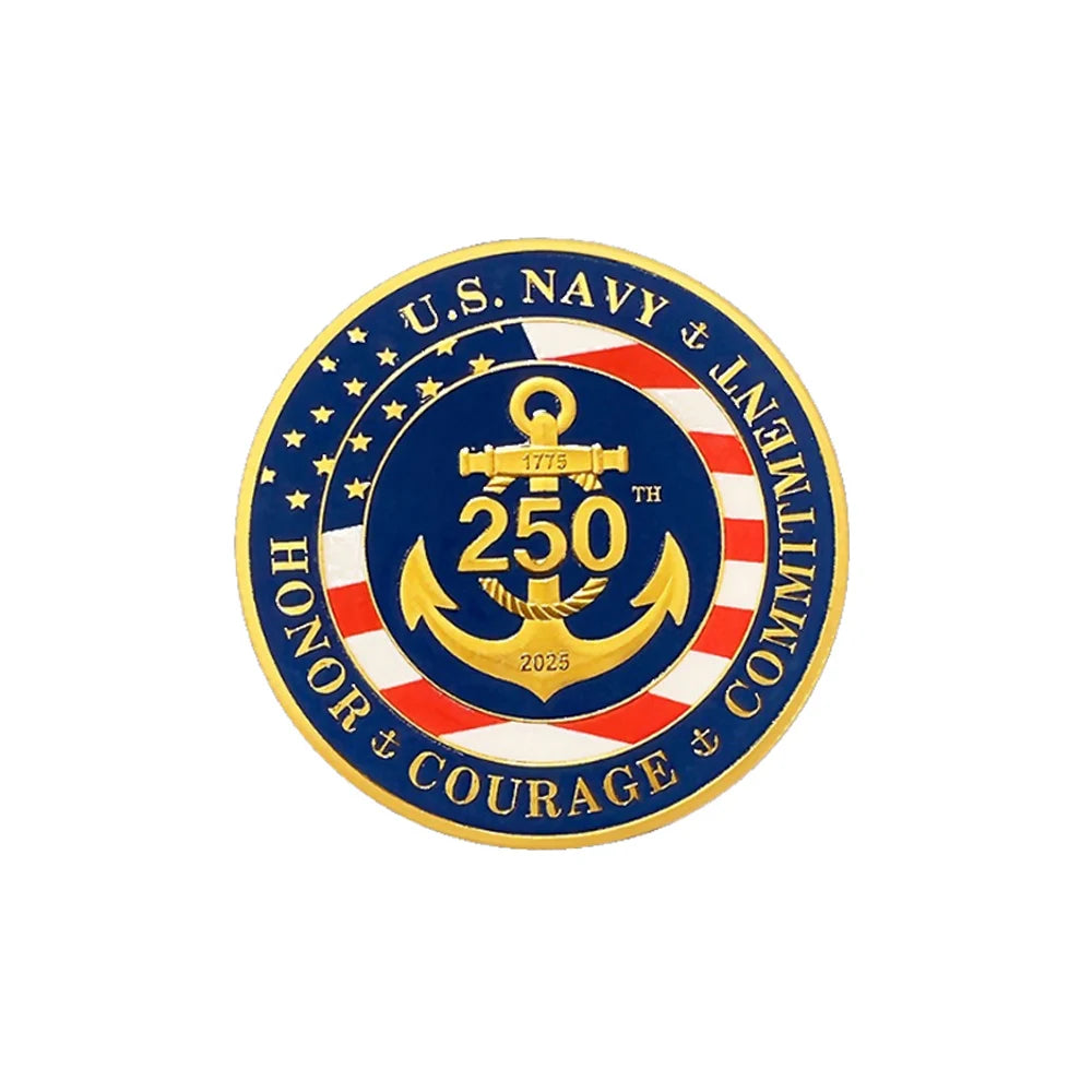 New U.S. NAVY Gold Plated Coin US Navy 250th Commemorative Coins Inciuding Honor Courage Commitment Metal Medal Collection Gift