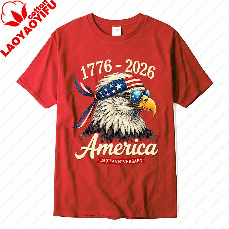 250 Years America Anniversary 1776 Bald Eagle Tees 250th Birthday US Flag Clothing Men Women Cotton Tops Unisex Adult Fun Tshirt