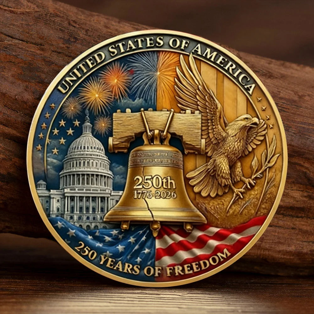 United States of America 250 Years of Freedom Souvenir Coin 1776-2026 250th Anniversary 2D Gold Plated Printed Collection Coin