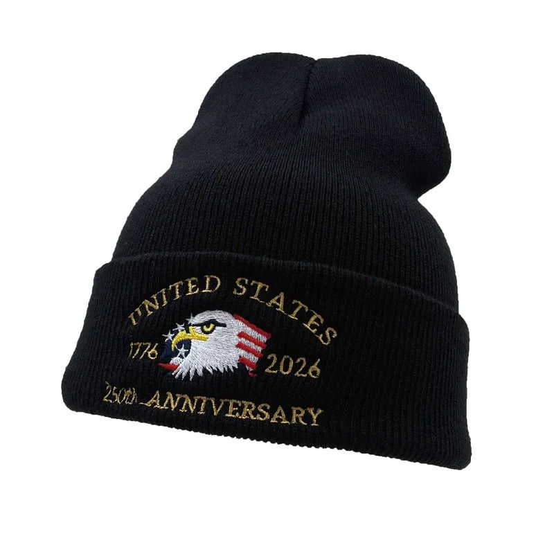 250th Anniversary USA Knit Hat Warm Cozy Embroidery Beanie for Women Men, 250 Year American Anniversary Merchandise