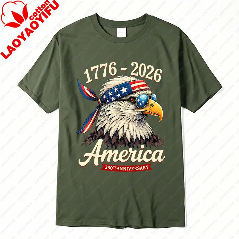 250 Years America Anniversary 1776 Bald Eagle Tees 250th Birthday US Flag Clothing Men Women Cotton Tops Unisex Adult Fun Tshirt
