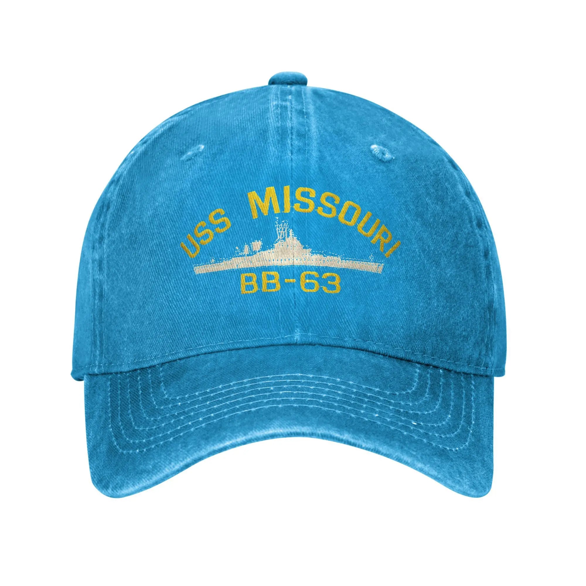 Classic USS Missouri BB-63 Baseball Caps for Men Women Distressed Denim Headwear Warship Navy Ship Outdoor Running Golf Gift Hat