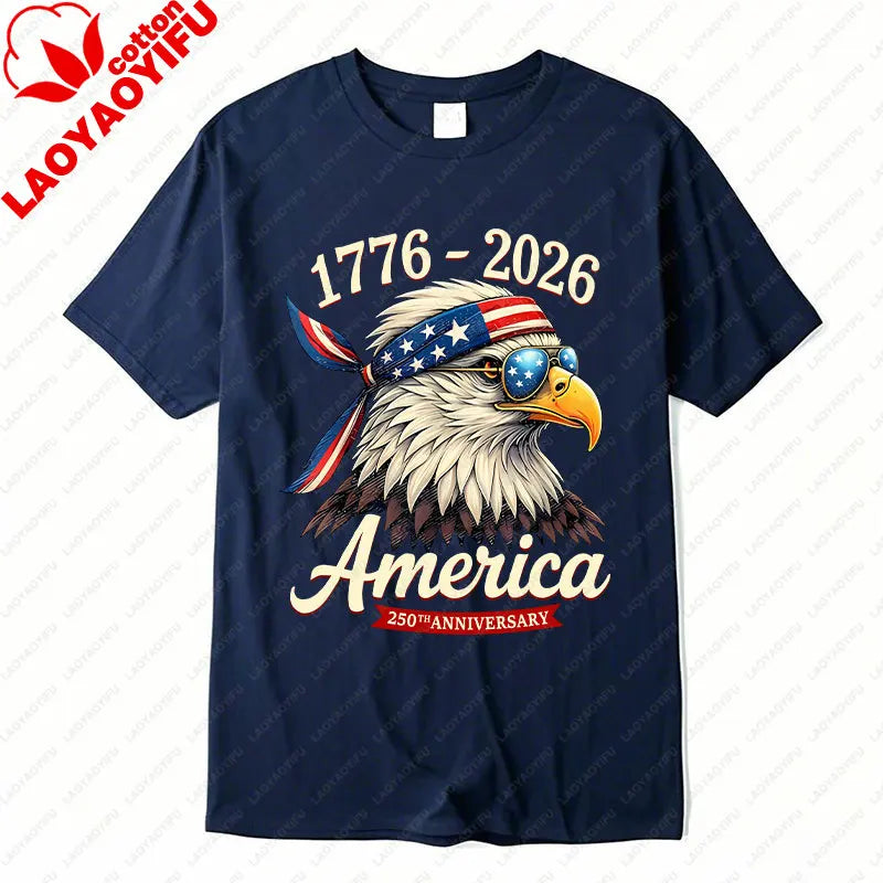 250 Years America Anniversary 1776 Bald Eagle Tees 250th Birthday US Flag Clothing Men Women Cotton Tops Unisex Adult Fun Tshirt