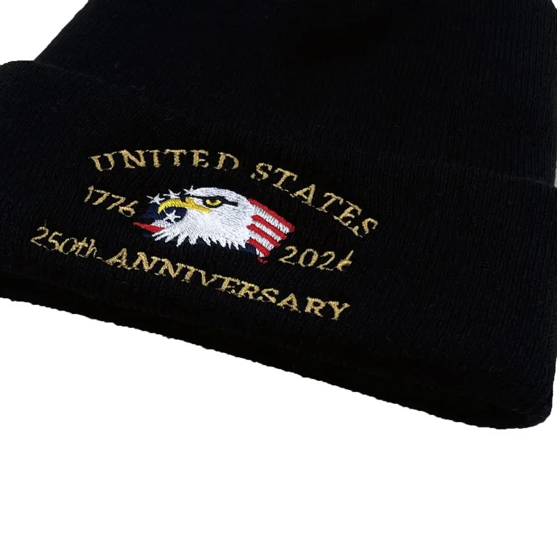 250th Anniversary USA Knit Hat Warm Cozy Embroidery Beanie for Women Men, 250 Year American Anniversary Merchandise