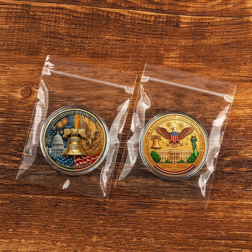 United States of America 250 Years of Freedom Souvenir Coin 1776-2026 250th Anniversary 2D Gold Plated Printed Collection Coin