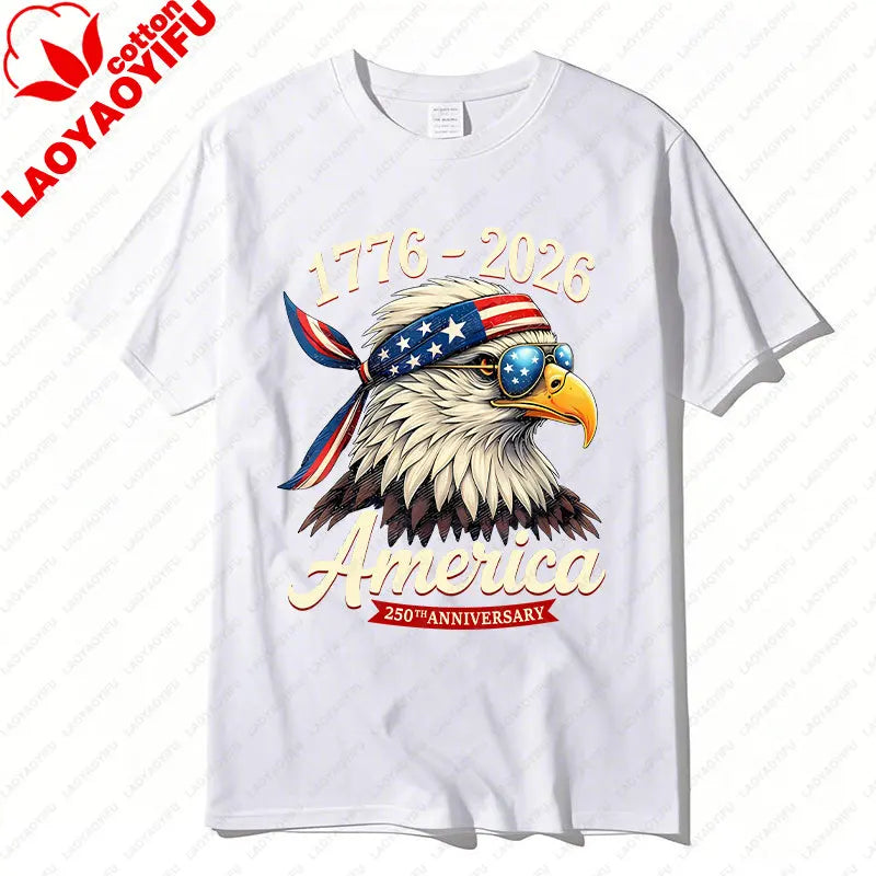250 Years America Anniversary 1776 Bald Eagle Tees 250th Birthday US Flag Clothing Men Women Cotton Tops Unisex Adult Fun Tshirt