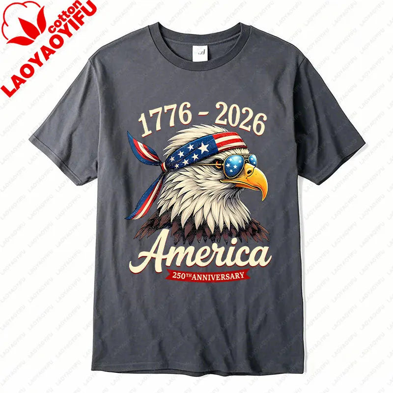 250 Years America Anniversary 1776 Bald Eagle Tees 250th Birthday US Flag Clothing Men Women Cotton Tops Unisex Adult Fun Tshirt