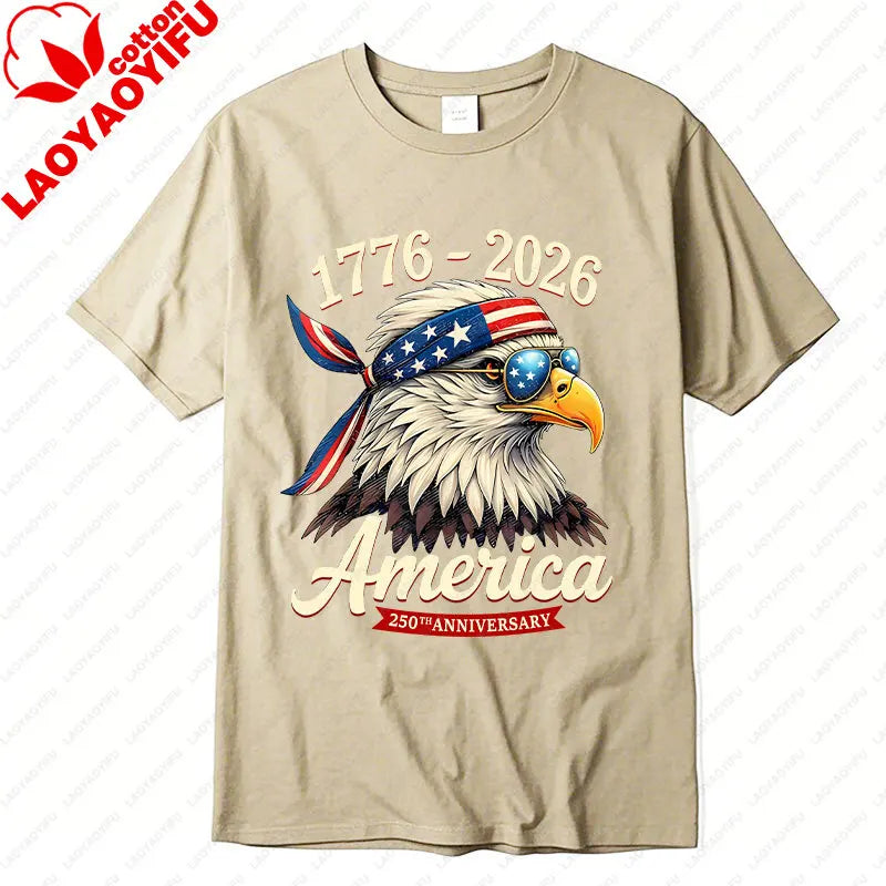 250 Years America Anniversary 1776 Bald Eagle Tees 250th Birthday US Flag Clothing Men Women Cotton Tops Unisex Adult Fun Tshirt