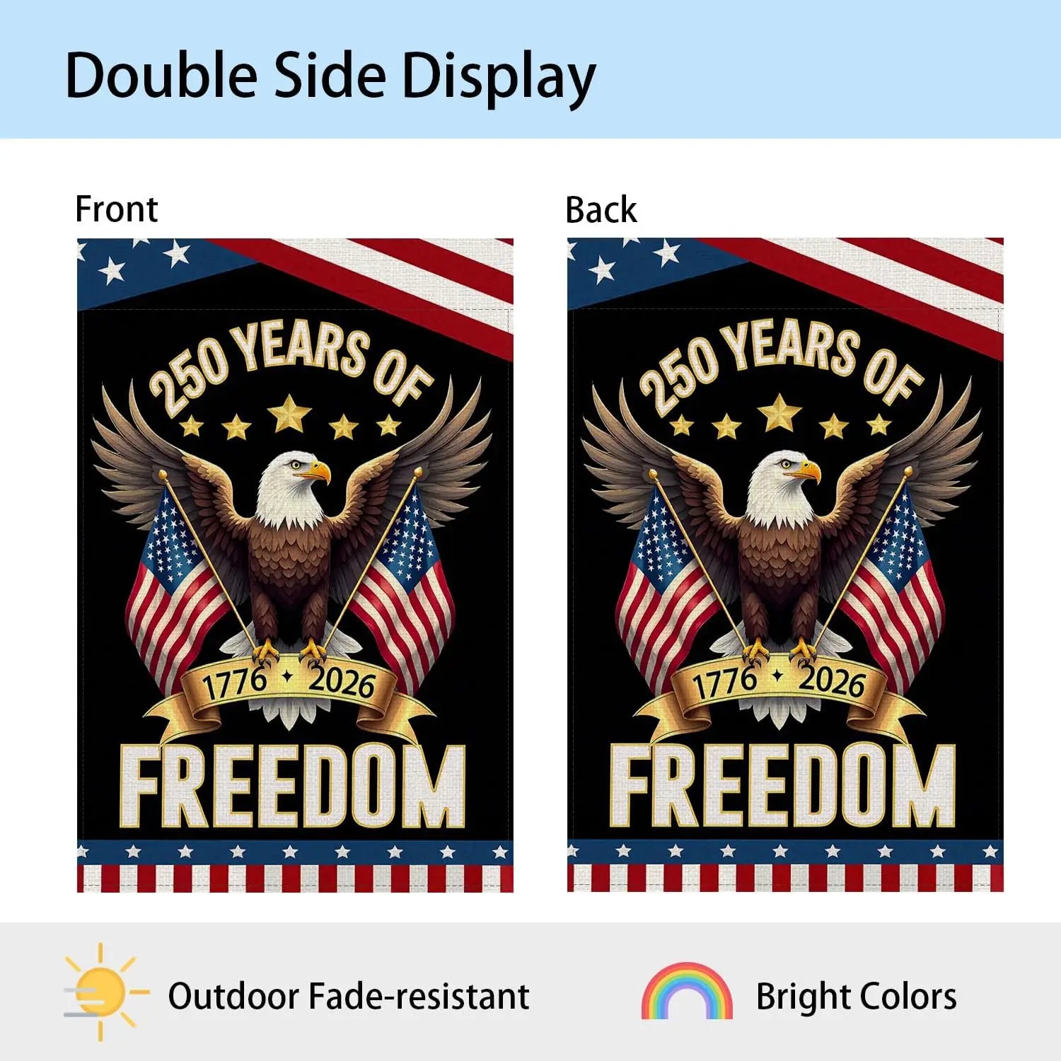 250 Anniversary Usa Flag, American 250 Flag, Patriotic Stars and Eagle Design, 12x18 In Double Sided, 250 year american anni UUL