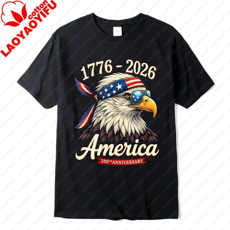 250 Years America Anniversary 1776 Bald Eagle Tees 250th Birthday US Flag Clothing Men Women Cotton Tops Unisex Adult Fun Tshirt