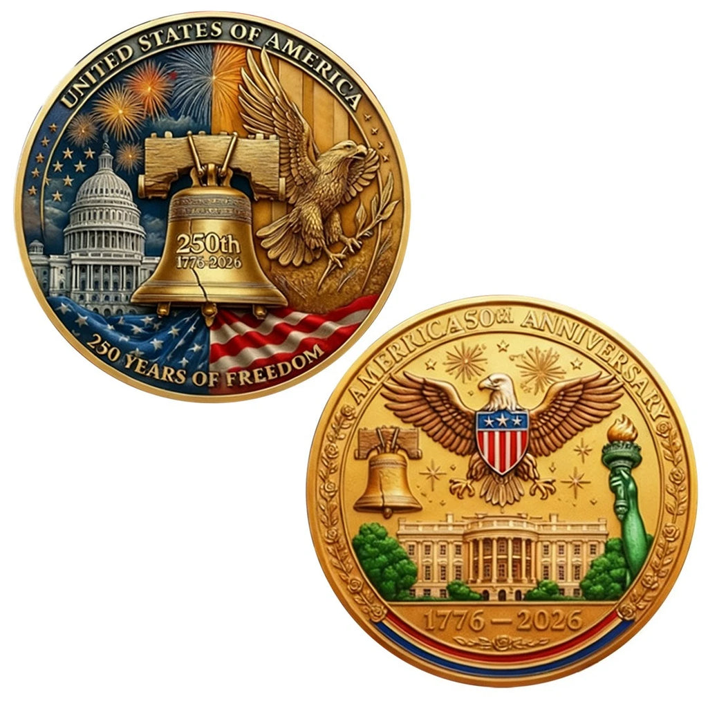 United States of America 250 Years of Freedom Souvenir Coin 1776-2026 250th Anniversary 2D Gold Plated Printed Collection Coin