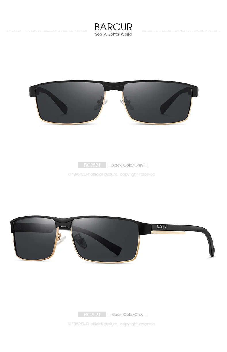 BARCUR Sunglasses Men’s Original Rectangle Fashionable Business Sunglasses – Polarized UV400 Protection for Driving Hiking Sports and Casual Wear – Trendy Fashion Shades Oculos De Sol with Anti-Reflective TAC Lenses
