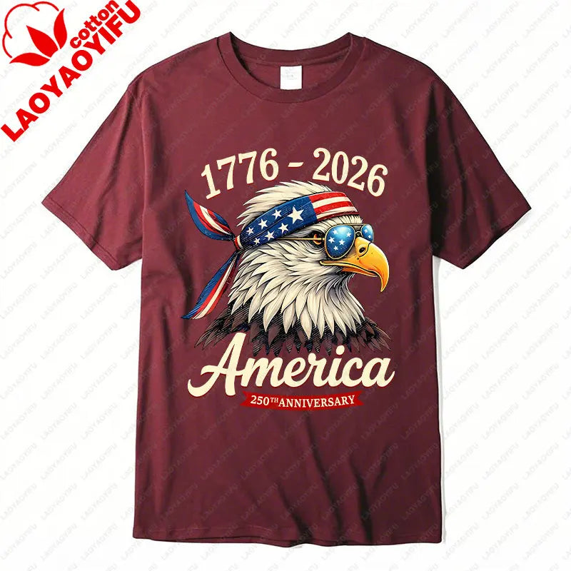 250 Years America Anniversary 1776 Bald Eagle Tees 250th Birthday US Flag Clothing Men Women Cotton Tops Unisex Adult Fun Tshirt