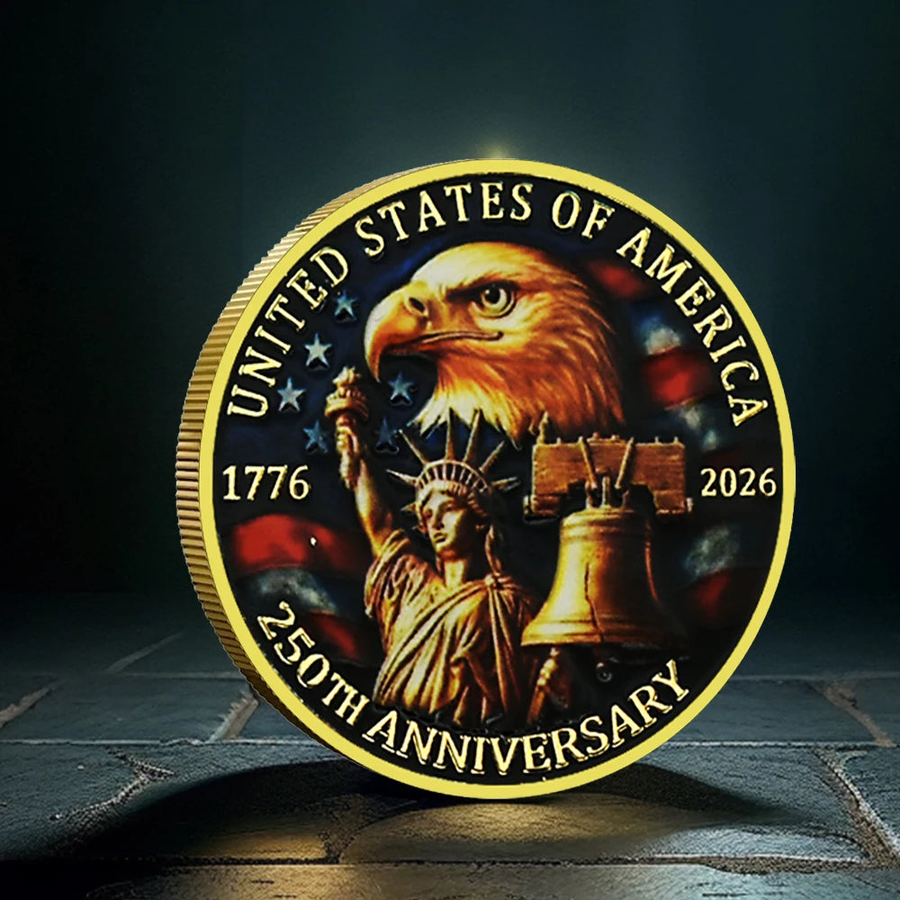 USA 250th Anniversary Commemorative Coin 1776-2026 - Statue of Liberty, Liberty Bell & Eagle Design, Patriotic Collector's Gift