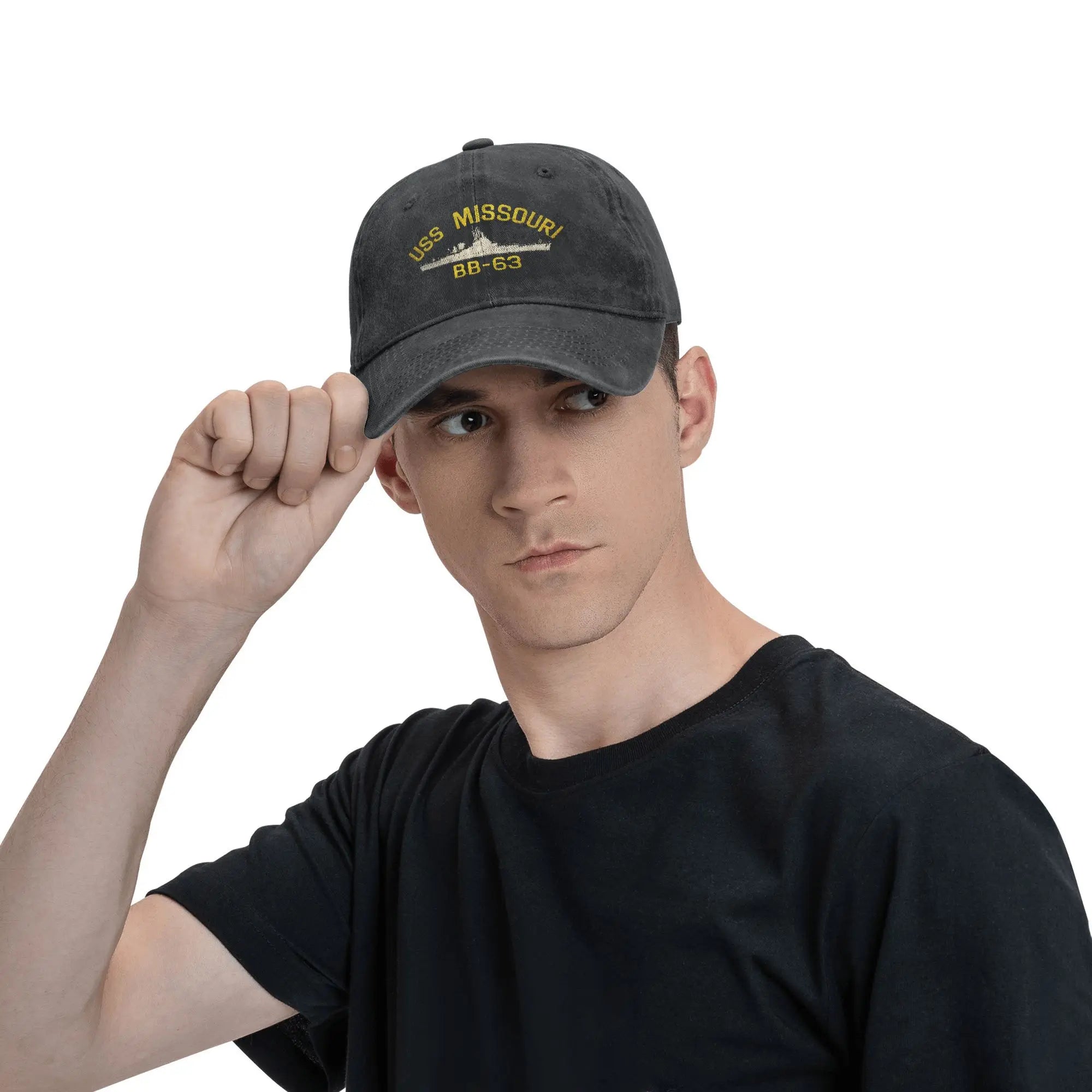 Classic USS Missouri BB-63 Baseball Caps for Men Women Distressed Denim Headwear Warship Navy Ship Outdoor Running Golf Gift Hat
