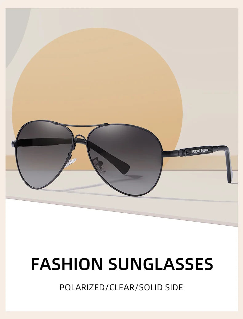 BARCUR Polarized Pilot Sunglasses for Men – Stylish Anti Blue Light UV400 Protection Gradient Mirror Lens Stainless Steel Trendy Frame – Fashion Aviator Sun Glasses for Men Ideal for Driving Travel Summer & Outdoor Activities