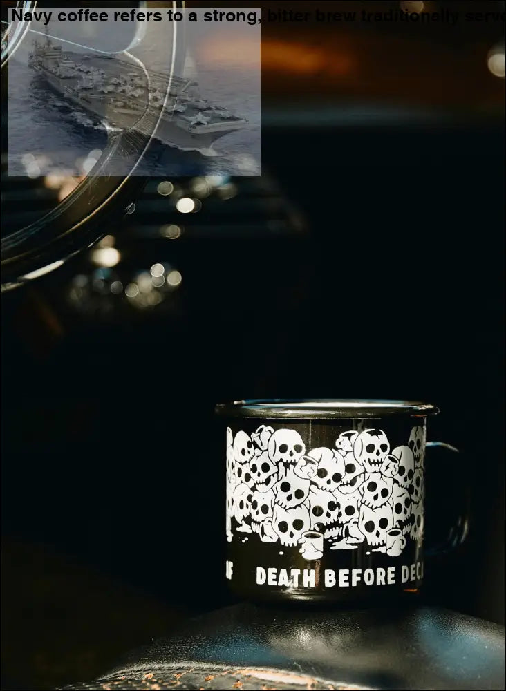 Death Before Decaf Enamel Mug 12 oz Stainless Steel Coffee Cup with Skull Print Black & White Interior Durable Drinkware Printed Stylish Beverage Tumbler Reusable Washable Ceramics