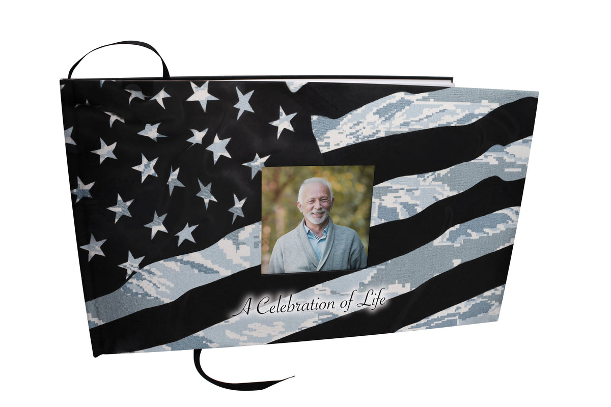 Air Force Tiger Stripe Matching Themed 'Celebration of Life' Guest Book for Funeral or Memorial Service