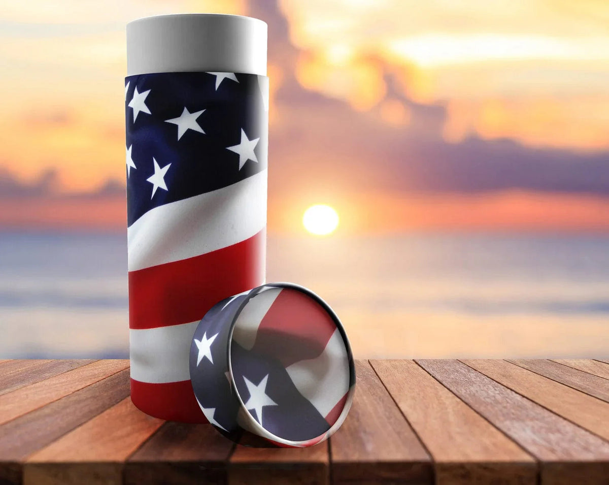 American Flag - Biodegradable & Eco Friendly Burial or Scattering Urn / Tube  for Ashes and Cremation