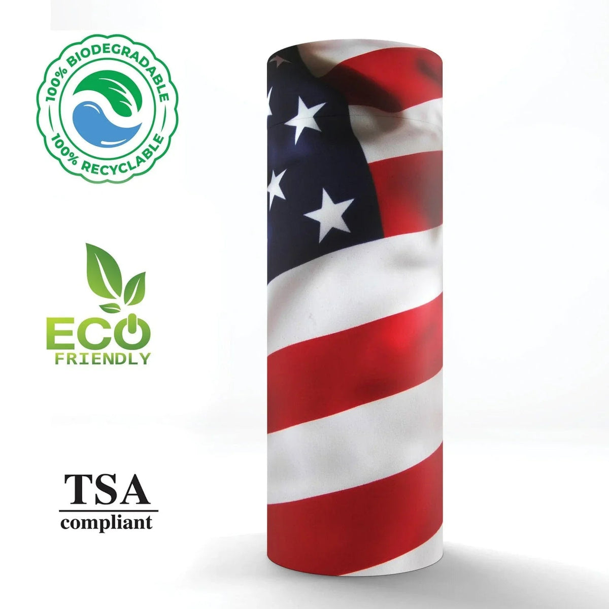 American Flag - Biodegradable & Eco Friendly Burial or Scattering Urn / Tube  for Ashes and Cremation