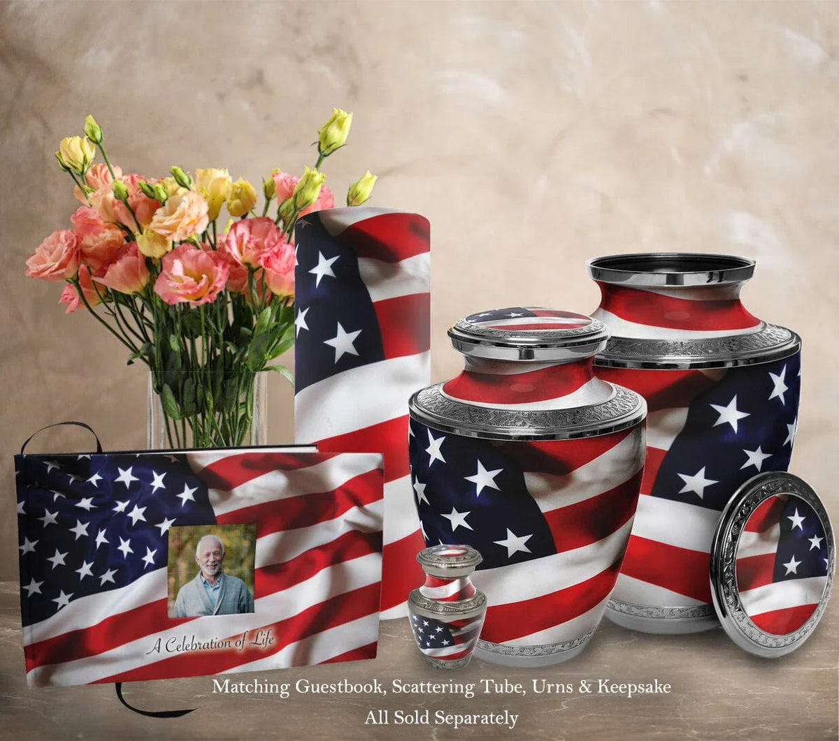 American Flag - Biodegradable & Eco Friendly Burial or Scattering Urn / Tube  for Ashes and Cremation