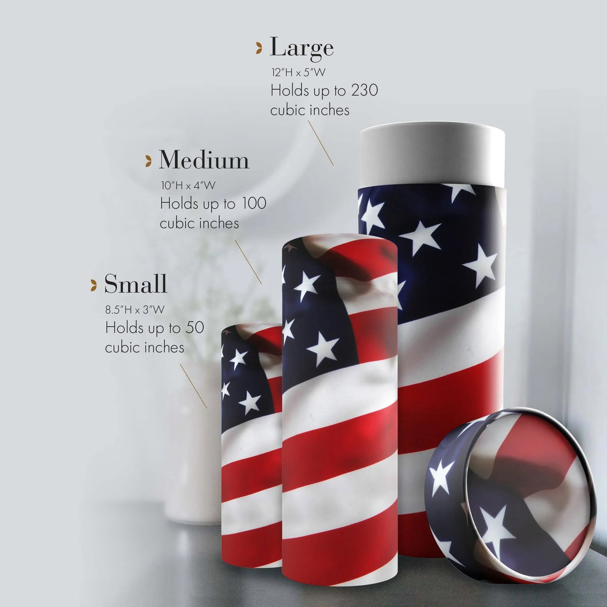 American Flag - Biodegradable & Eco Friendly Burial or Scattering Urn / Tube  for Ashes and Cremation