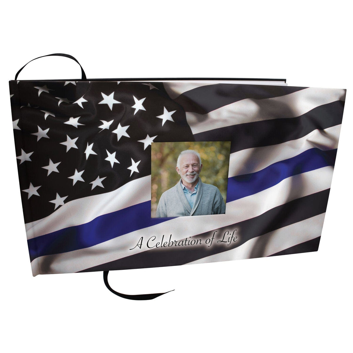 Blue Line Flag Police & Law Enforcement Matching Themed 'Celebration of Life' Guest Book for Funeral or Memorial Service