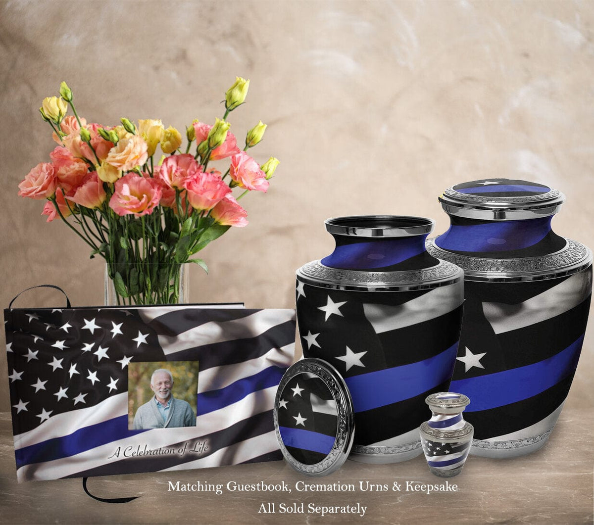 Thin Blue Line Police Cremation Urns for Human Ashes - Large Adult Funeral Urn