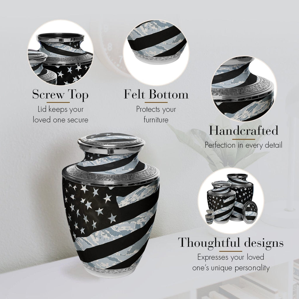 Air Force Tiger Stripe Flag Military Cremation Urns for Human Ashes - Large Adult Funeral Urn