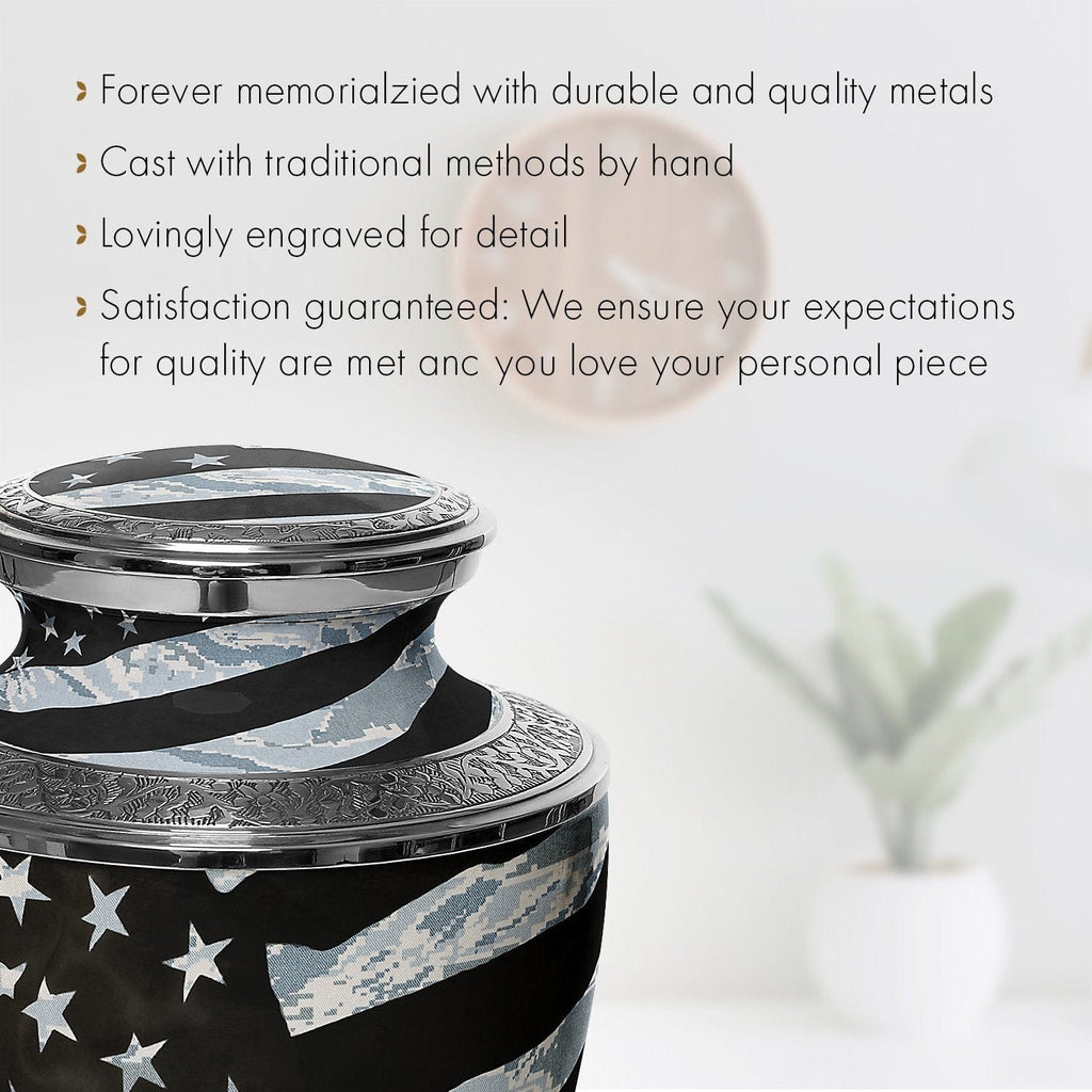 Air Force Tiger Stripe Flag Military Cremation Urns for Human Ashes - Large Adult Funeral Urn