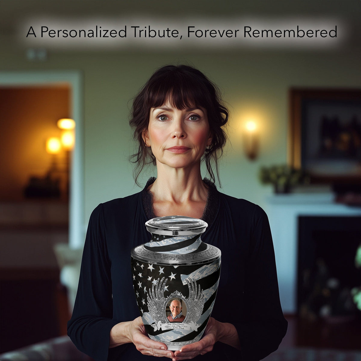Air Force Tiger Stripe Flag Military Cremation Urns for Human Ashes - Large Adult Funeral Urn