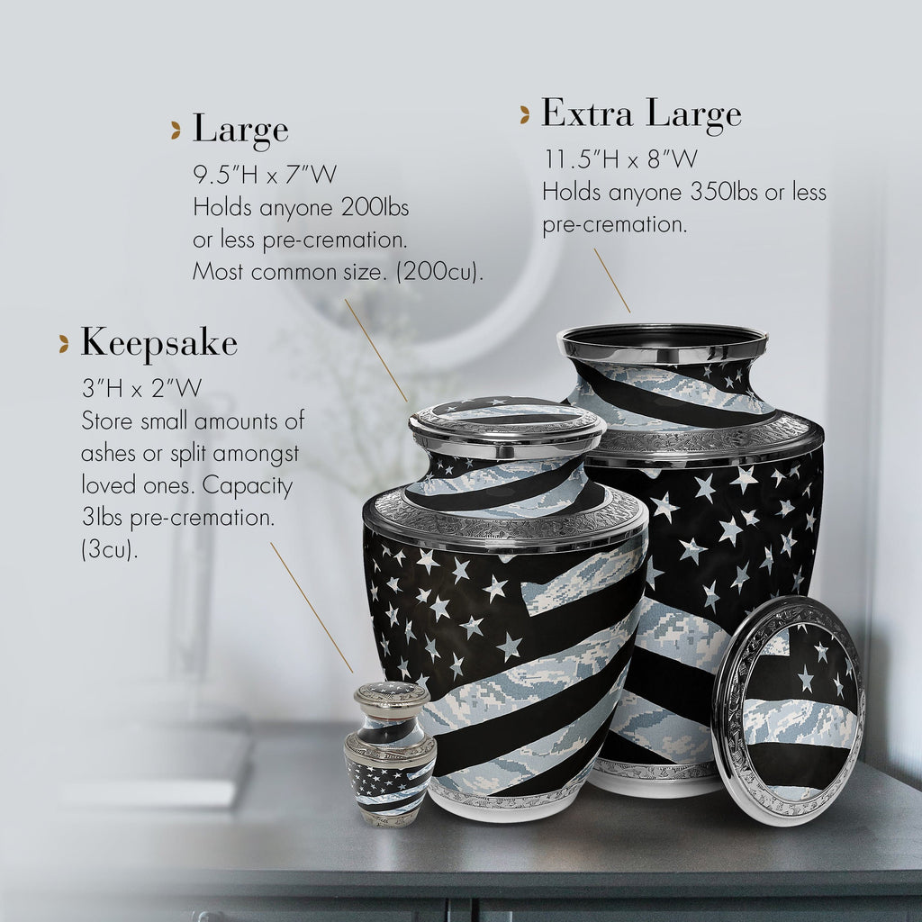 Air Force Tiger Stripe Flag Military Extra Large Urn or Companion Urn – Extra Large Urns for Human Ashes | XL Urn & XXL Urn
